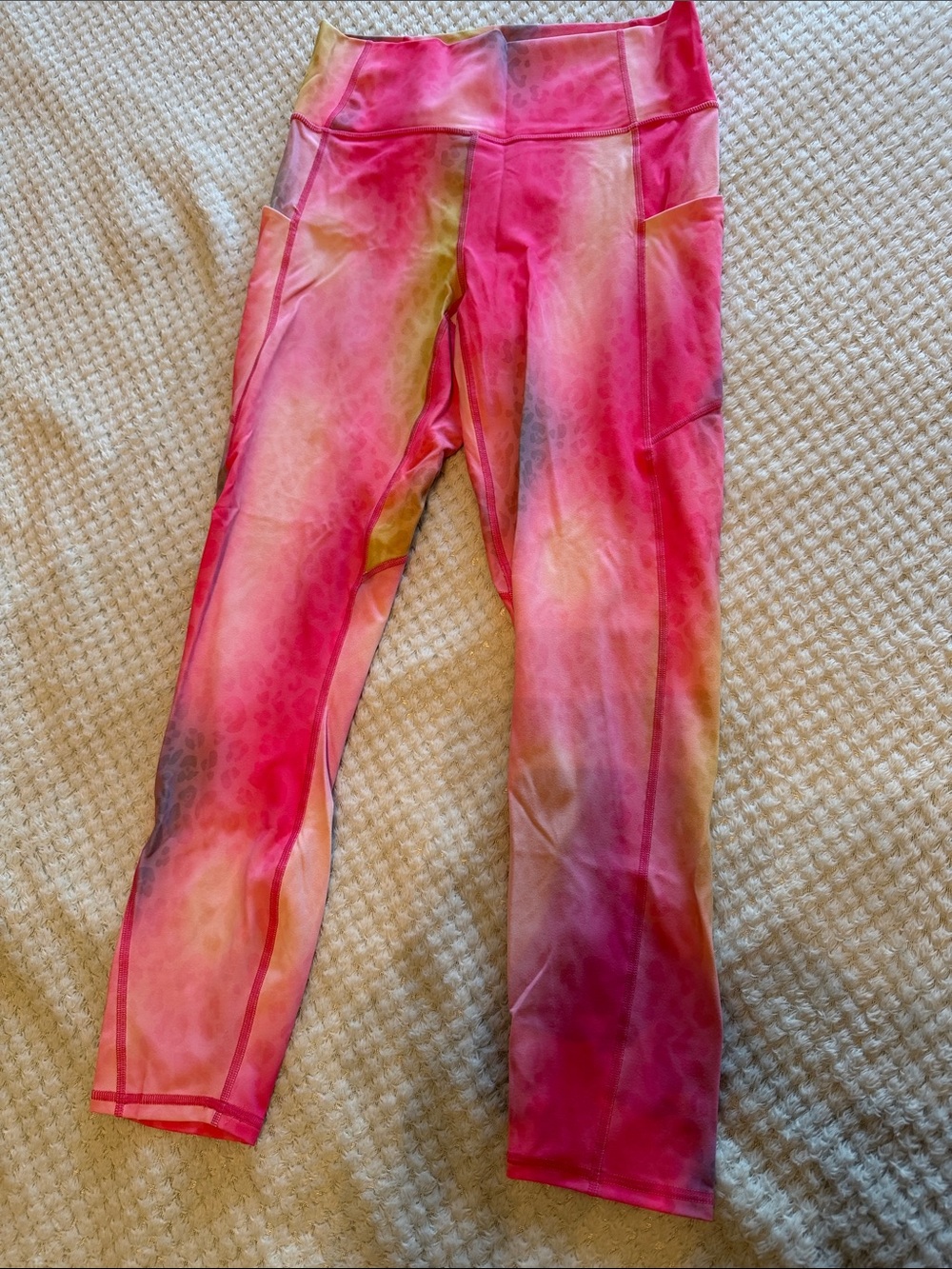 Fabletics Pink Multicolor Tie-Dye Leggings with Side Pockets
